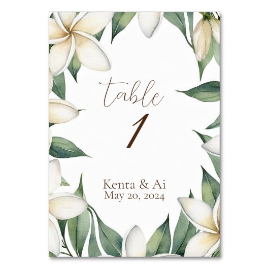 Numéro De Table Mariage Plumeria personnalisé (Par défaut)