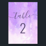 Numéro De Table Mariage pourpre aquarelle. Script simple Lilac<br><div class="desc">Numéro de la table mariage du script de couleur aquarelle violet. Convient pour l'anniversaire,  l'anniversaire et toute autre fête.</div>