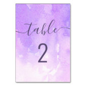 Numéro De Table Mariage pourpre aquarelle. Script simple Lilac (Dos)