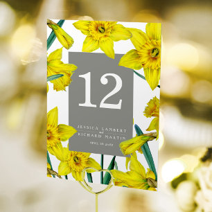 Numéro De Table Mariage printanier gris jaune art floral narcisse