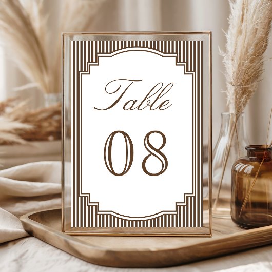 Numéro De Table Mariage rayé brun chocolat classique