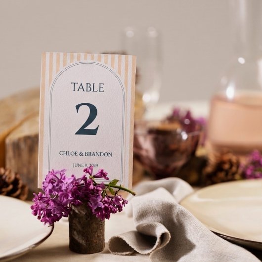 Numéro De Table Mariage rayé pêche et crème