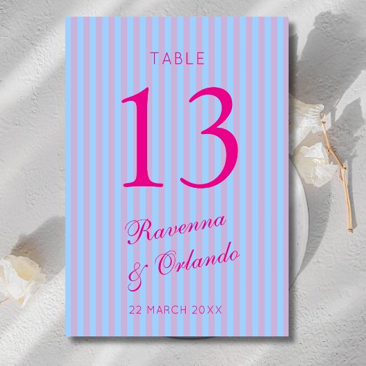 Numéro De Table Mariage Rayure Rose Bleu Rose Rétro Rose Clair