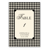 Numéro De Table Mariage rétro à l'ancienne Noir & Ivoire à carreau (Dos)