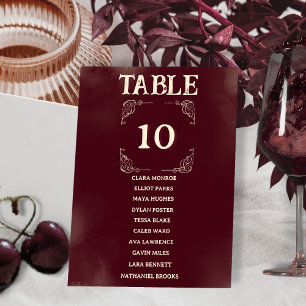 Numéro De Table Mariage rétro Bourgogne ivoire places pour invités