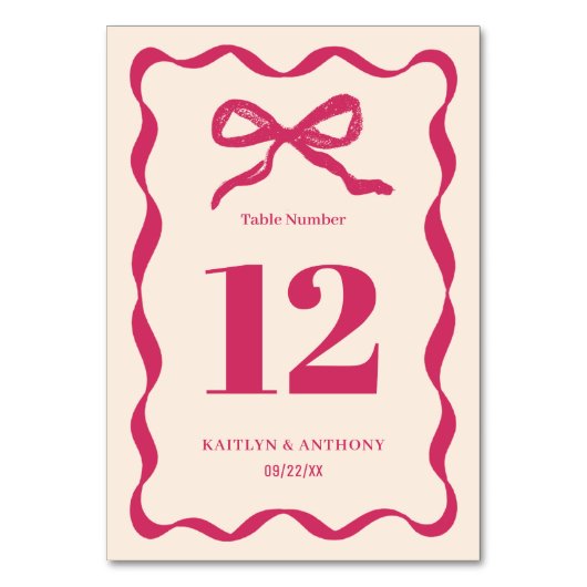 Numéro De Table Mariage rétro Coquette Bow (Dos)