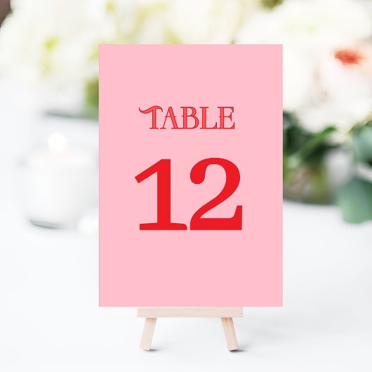 Numéro De Table Mariage Rétro Minimal Rouge et Rose
