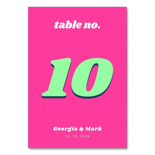 Numéro De Table Mariage rétro rose et vert gras (Par défaut)