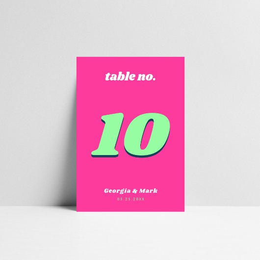 Numéro De Table Mariage rétro rose et vert gras