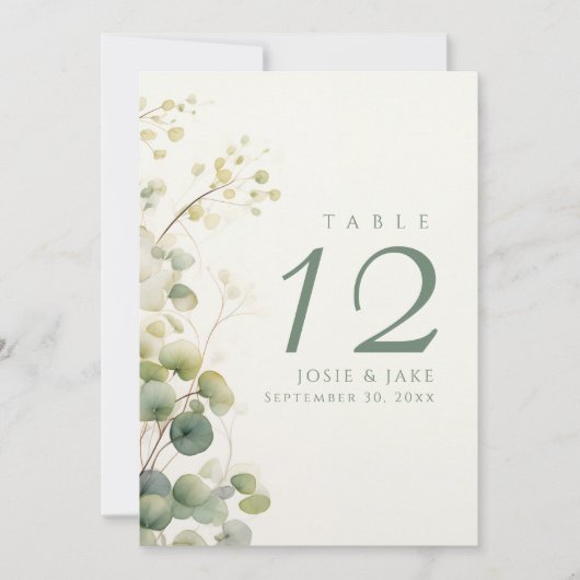 Numéro de table mariage Romantique Floral Eucalypt (Devant)