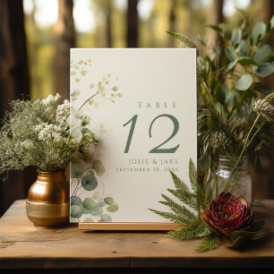 Numéro de table mariage Romantique Floral Eucalypt
