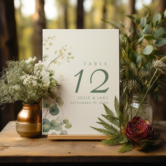 Numéro de table mariage Romantique Floral Eucalypt