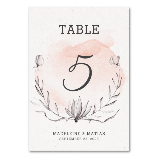 Numéro De Table Mariage romantique pêche & gris floral numéro de t (Par défaut)