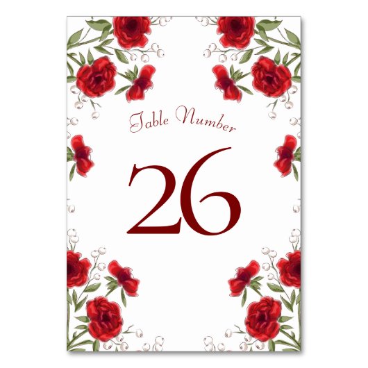 Numéro De Table Mariage Romantique Rose Rouge (Dos)