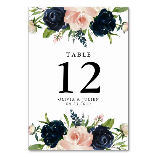 Numéro De Table Mariage Rose bleu et bleu marine (Dos)