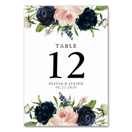 Numéro De Table Mariage Rose bleu et bleu marine (Par défaut)