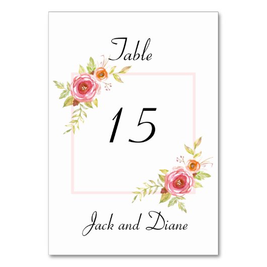 Numéro De Table Mariage rose d'aquarelle (Dos)