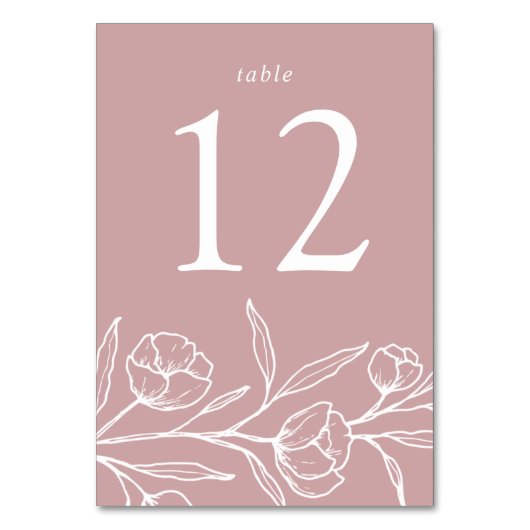 Numéro De Table Mariage Rose floral Dusty (Dos)