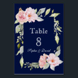 Numéro De Table Mariage Rose Floralissant Bleu Marine<br><div class="desc">Une combinaison très populaire en toutes saisons : bleu marine ou bleu poussiéreux et rose saumon ! De magnifiques fleurs à l'aquarelle (roses,  pivoines) feuillage,  bourgeons et séparateur,  se complètent très bien ! Utilisez l'outil Personnaliser pour ajouter vos informations. Pour les articles assortis,  veuillez visiter ma Collection Florale Rose.</div>