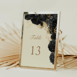 Numéro De Table Mariage Rose noir Aquarelle or