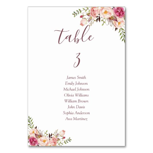 Numéro De Table Mariage rose pâle floral minimal (Par défaut)