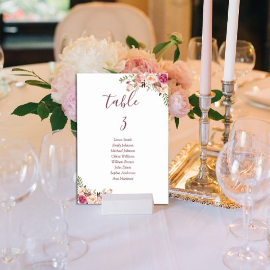 Numéro De Table Mariage rose pâle floral minimal