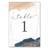 Numéro De Table Mariage rose poudré, or et marine (Dos)