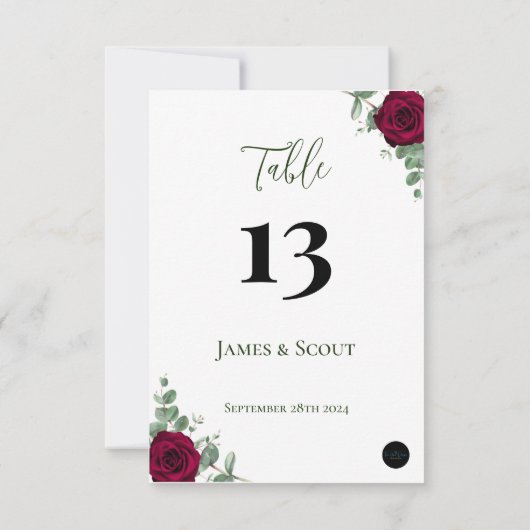Numéro de table Mariage Rose rouge (Dos)