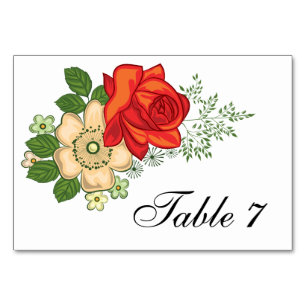 Numéro De Table Mariage Rose Rouge et Pâquerettes