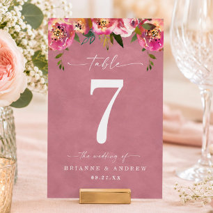 Numéro De Table Mariage Rose Sauvage Chic Fleurie Rose