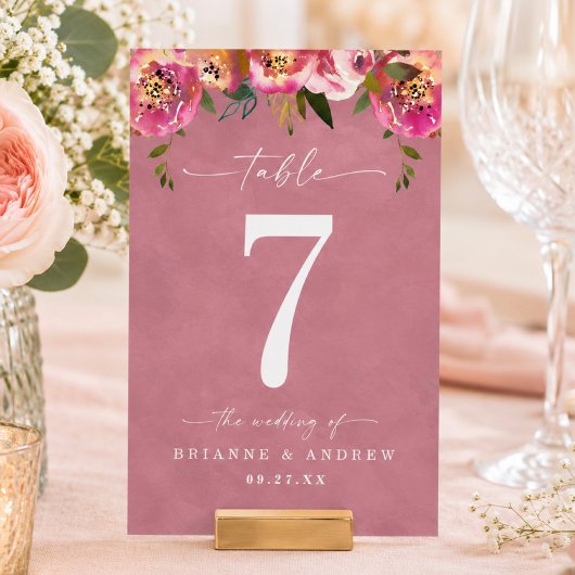 Numéro De Table Mariage Rose Sauvage Chic Fleurie Rose