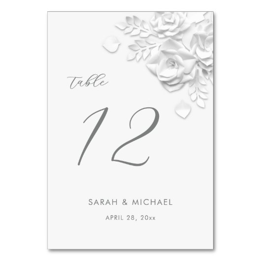 Numéro De Table Mariage Roses 3D Blanches (Par défaut)