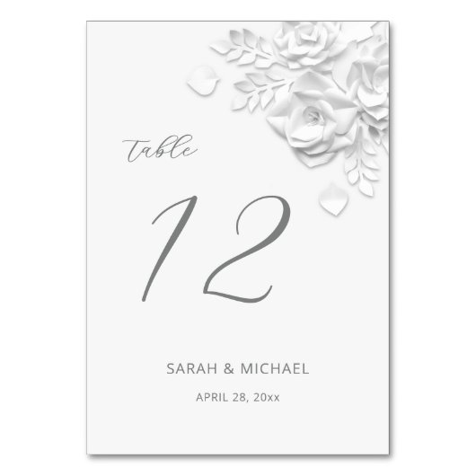 Numéro De Table Mariage Roses 3D Blanches (Par défaut)