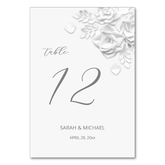 Numéro De Table Mariage Roses 3D Blanches (Par défaut)