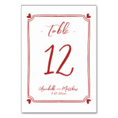 Numéro De Table Mariage rouge blanc tiré à la main (Dos)