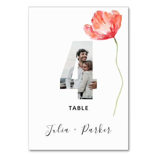 Numéro De Table Mariage rouge de pavot moderne Numéro de tableau 4 (Par défaut)