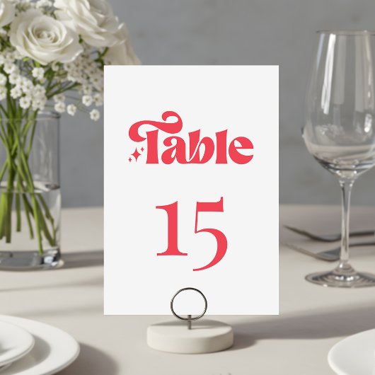 Numéro De Table Mariage rouge et blanc rétro moderne