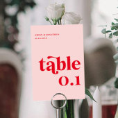 Numéro De Table Mariage rouge et rose rétro