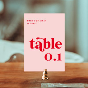 Numéro De Table Mariage rouge et rose rétro