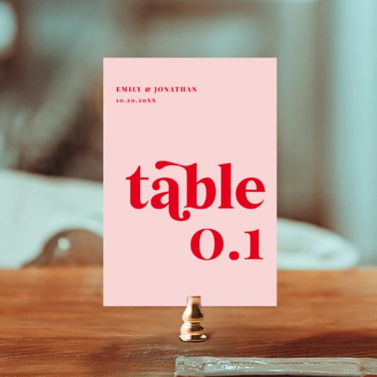 Numéro De Table Mariage rouge et rose rétro