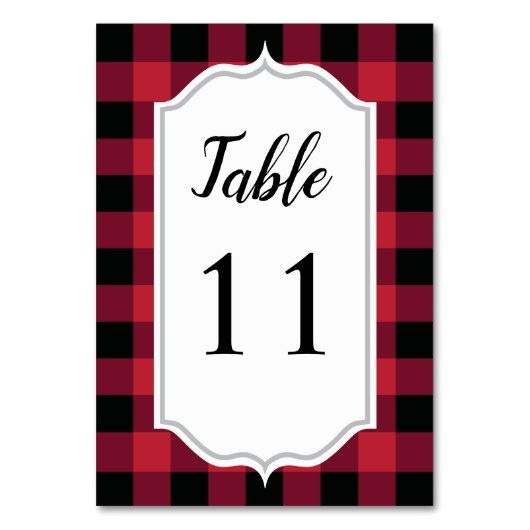 Numéro De Table Mariage rouge noir classique à Buffalo Plaid Check (Dos)