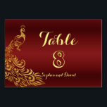 Numéro De Table Mariage Royal Burgundy Gold Peacock NUMÉRO DE TABL<br><div class="desc">Unique Design featuring Royal Burgundy Gradient background and abstract Gold Sparkling Peacocks for your special wedding event. C'est It qui veut le style de l'art de l'art. C'est différent ! Personalize with your own information. If you need to move the text, or change the size, font, or color, click Customize...</div>