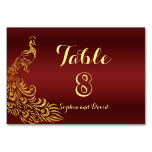 Numéro De Table Mariage Royal Burgundy Gold Peacock NUMÉRO DE TABL