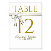 Numéro De Table Mariage Ruban Blanc & Or Élégant (Dos)