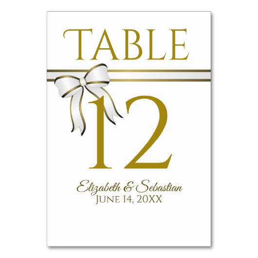 Numéro De Table Mariage Ruban Blanc & Or Élégant (Par défaut)