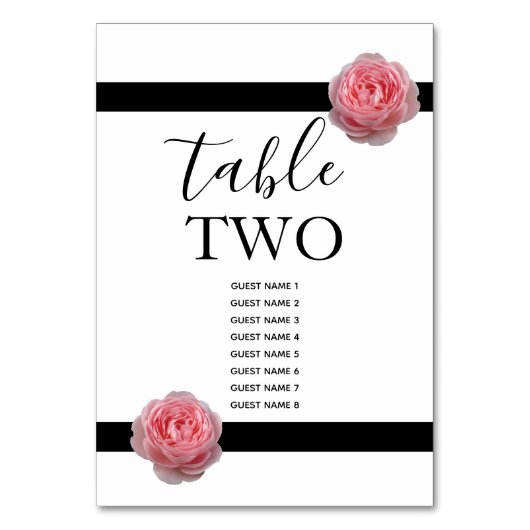 Numéro De Table Mariage Ruban Noir Rose Pâle (Dos)