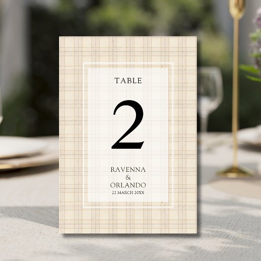 Numéro De Table Mariage rustique à carreaux marron classique Cappu