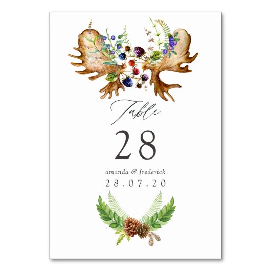 Numéro De Table Mariage rustique à l'aquarelle en forêt (Dos)