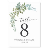 Numéro De Table Mariage rustique aquarelle Eucalyptus vert tendre (Dos)