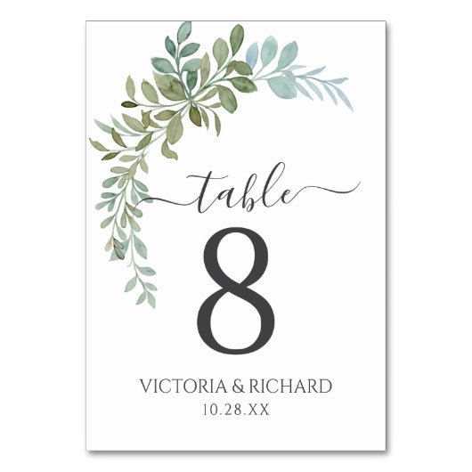 Numéro De Table Mariage rustique aquarelle Eucalyptus vert tendre (Par défaut)